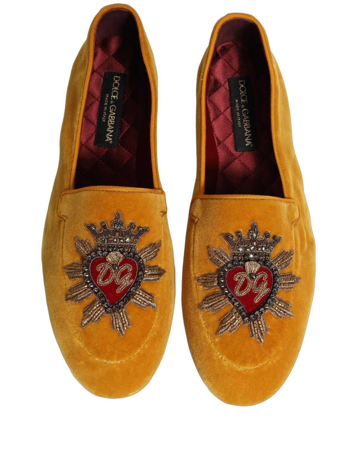 Dolce & Gabbana Yellow Velvet DG Heart Loafers Flats Shoes gelb