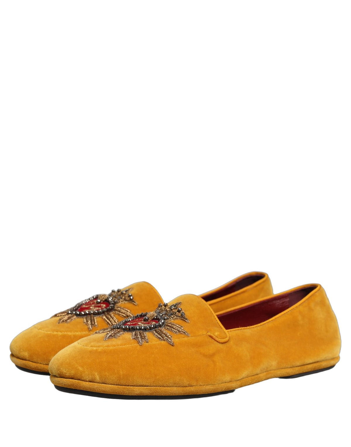 Dolce & Gabbana Yellow Velvet DG Heart Loafers Flats Shoes gelb