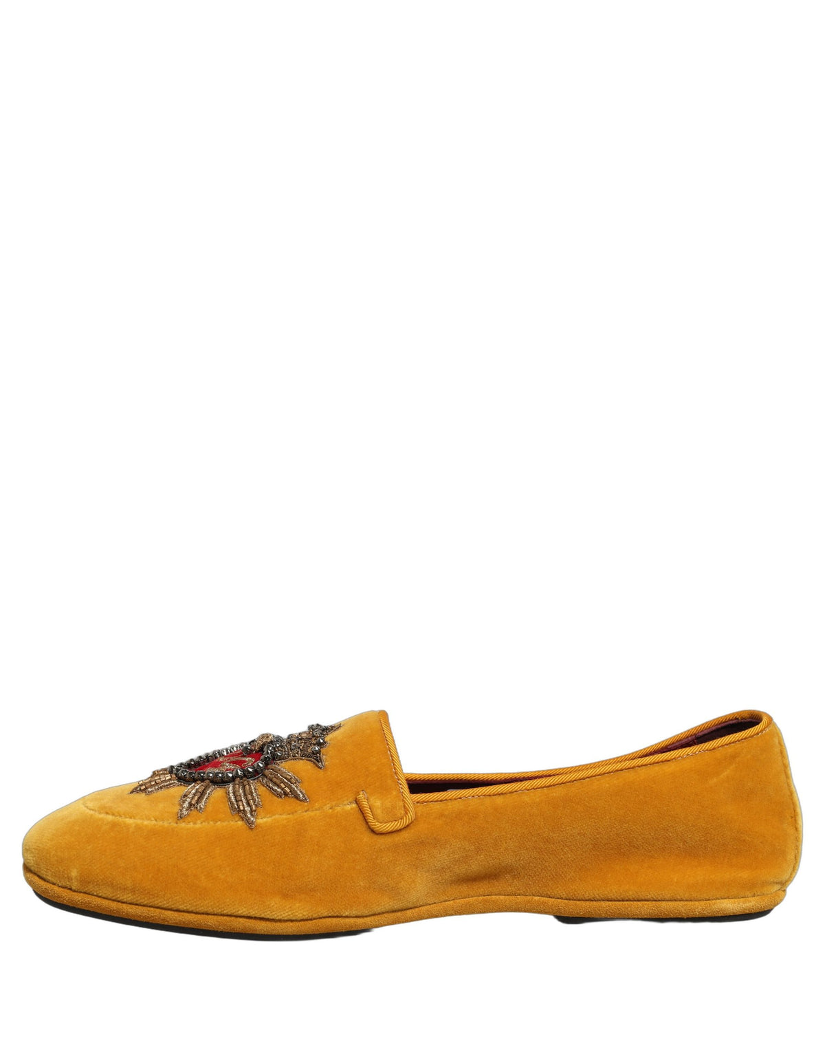 Dolce & Gabbana Yellow Velvet DG Heart Loafers Flats Shoes gelb