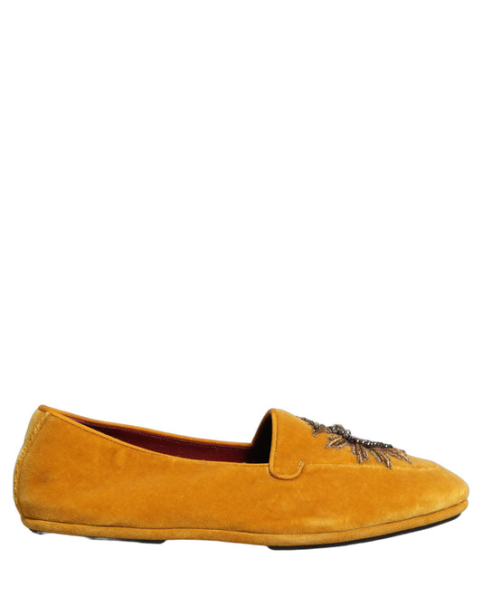 Dolce & Gabbana Yellow Velvet DG Heart Loafers Flats Shoes gelb