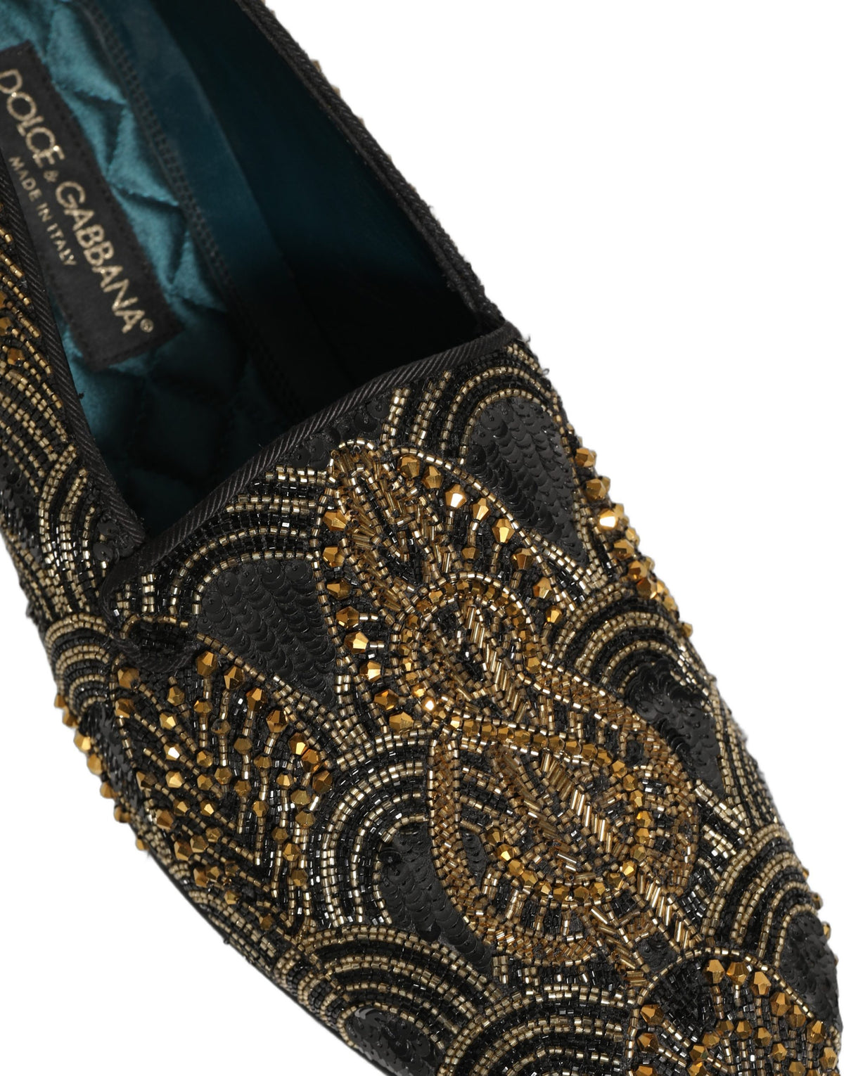 Dolce & Gabbana Black Gold Embellished Dress Loafers Shoes schwarz
