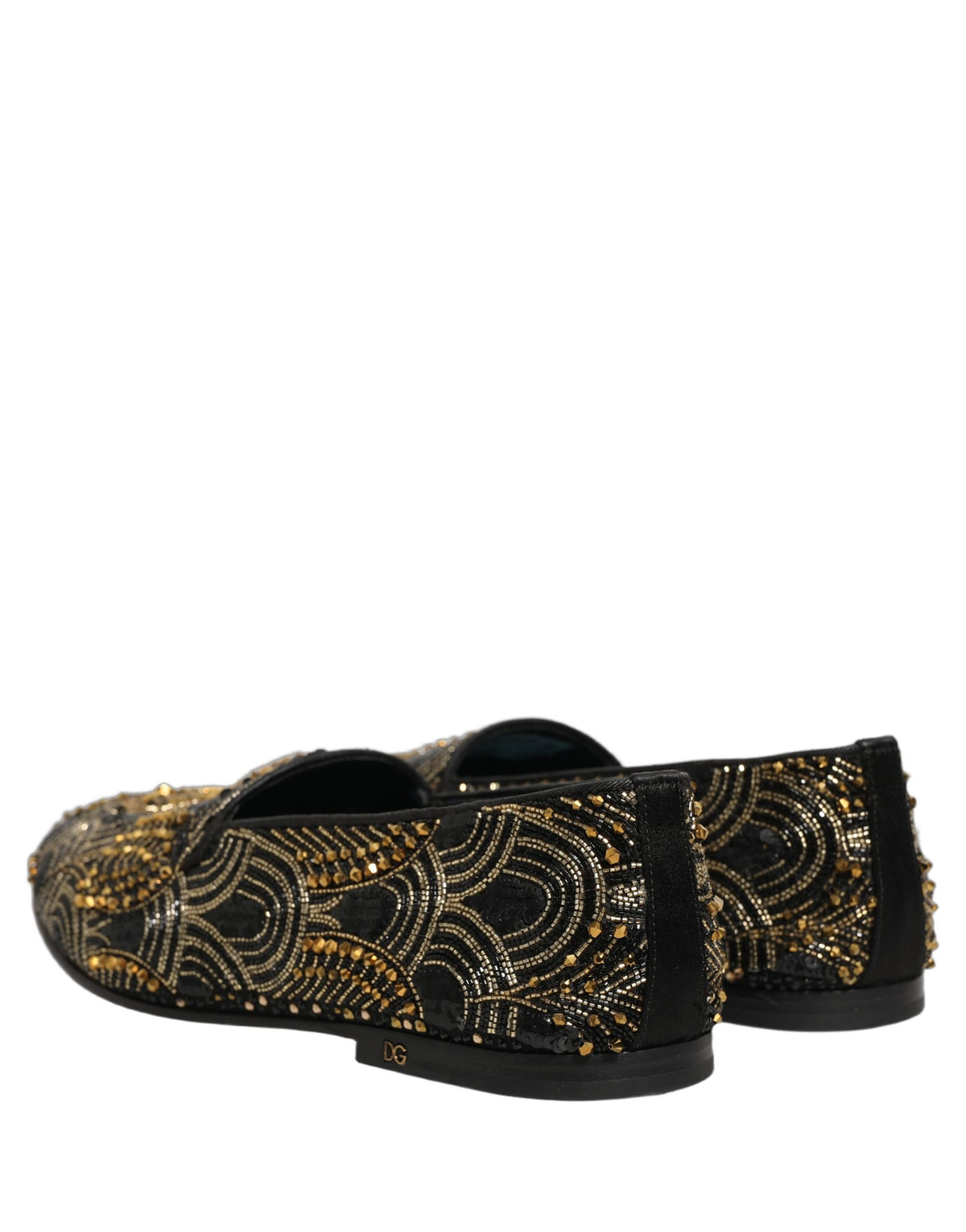 Dolce & Gabbana Black Gold Embellished Dress Loafers Shoes schwarz