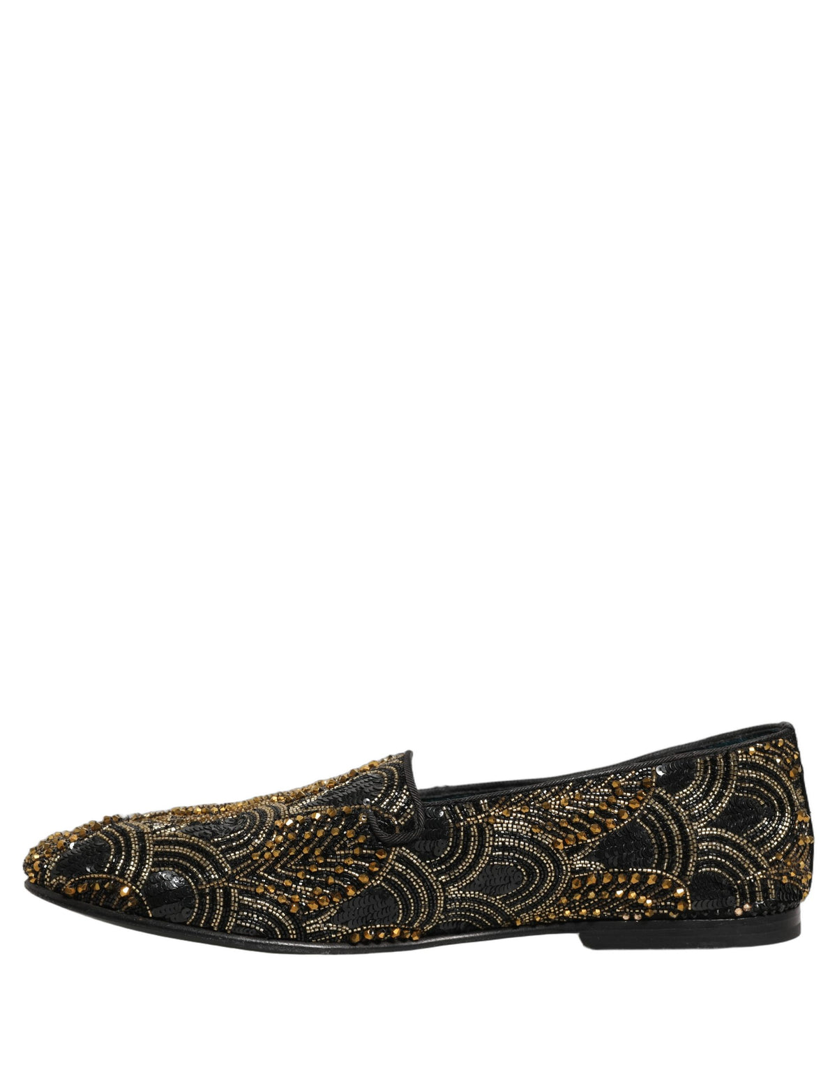 Dolce & Gabbana Black Gold Embellished Dress Loafers Shoes schwarz