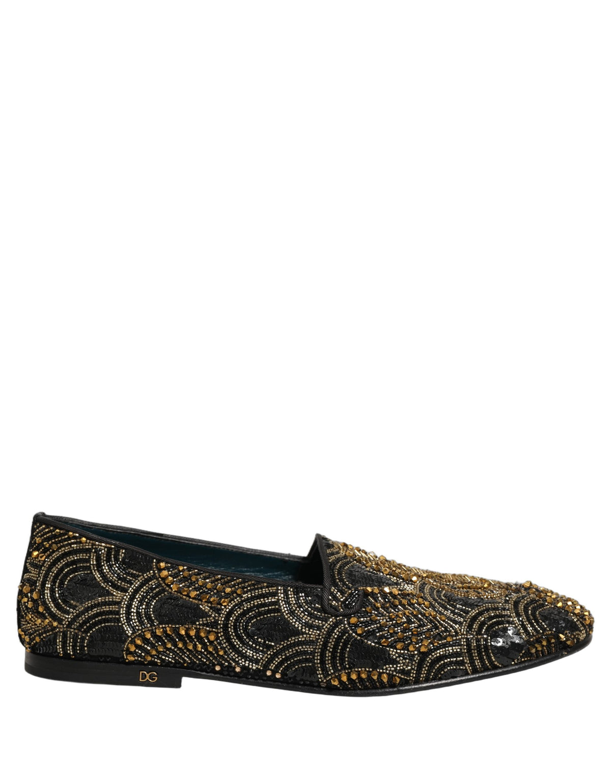 Dolce & Gabbana Black Gold Embellished Dress Loafers Shoes schwarz