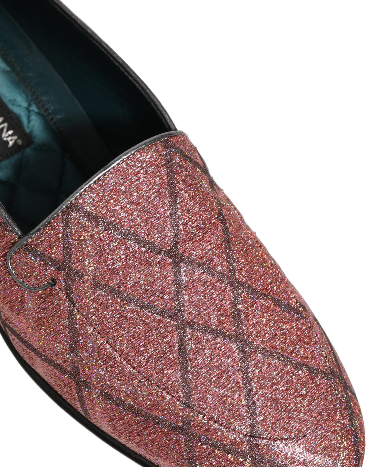 Dolce & Gabbana Pink Check Glitter Lurex Logo Loafers Shoes rosa