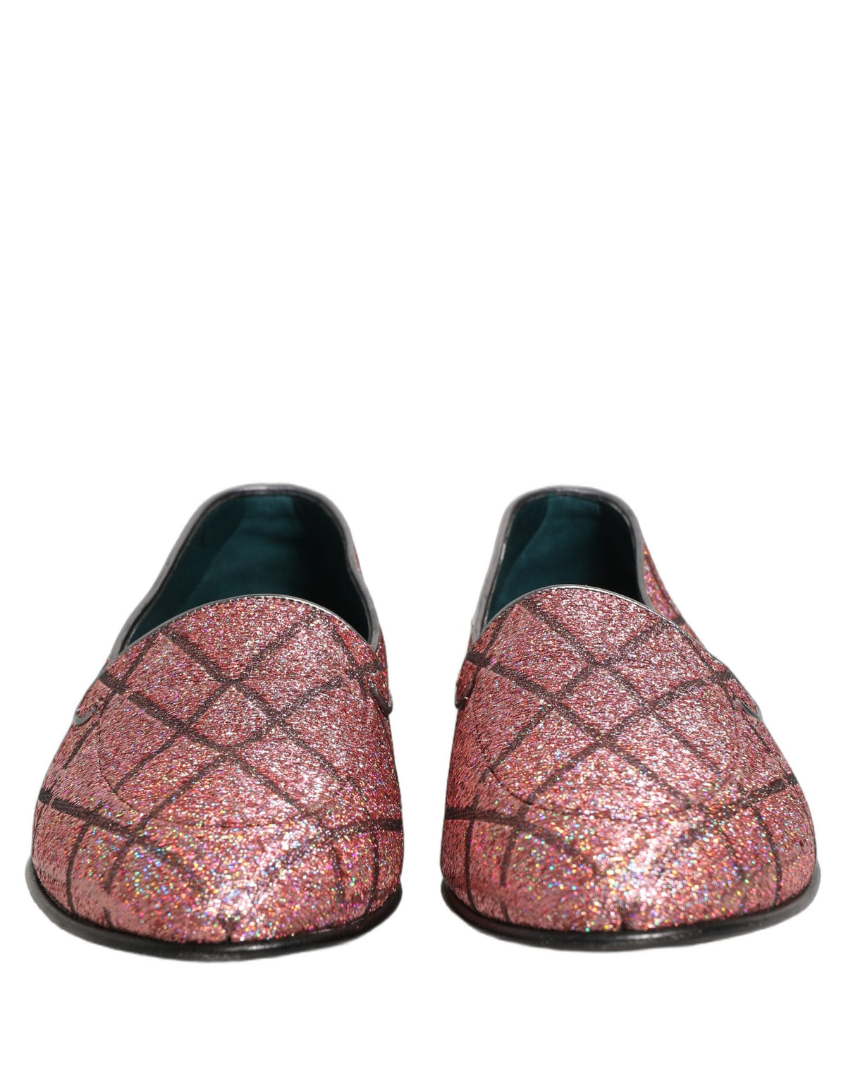 Dolce & Gabbana Pink Check Glitter Lurex Logo Loafers Shoes rosa