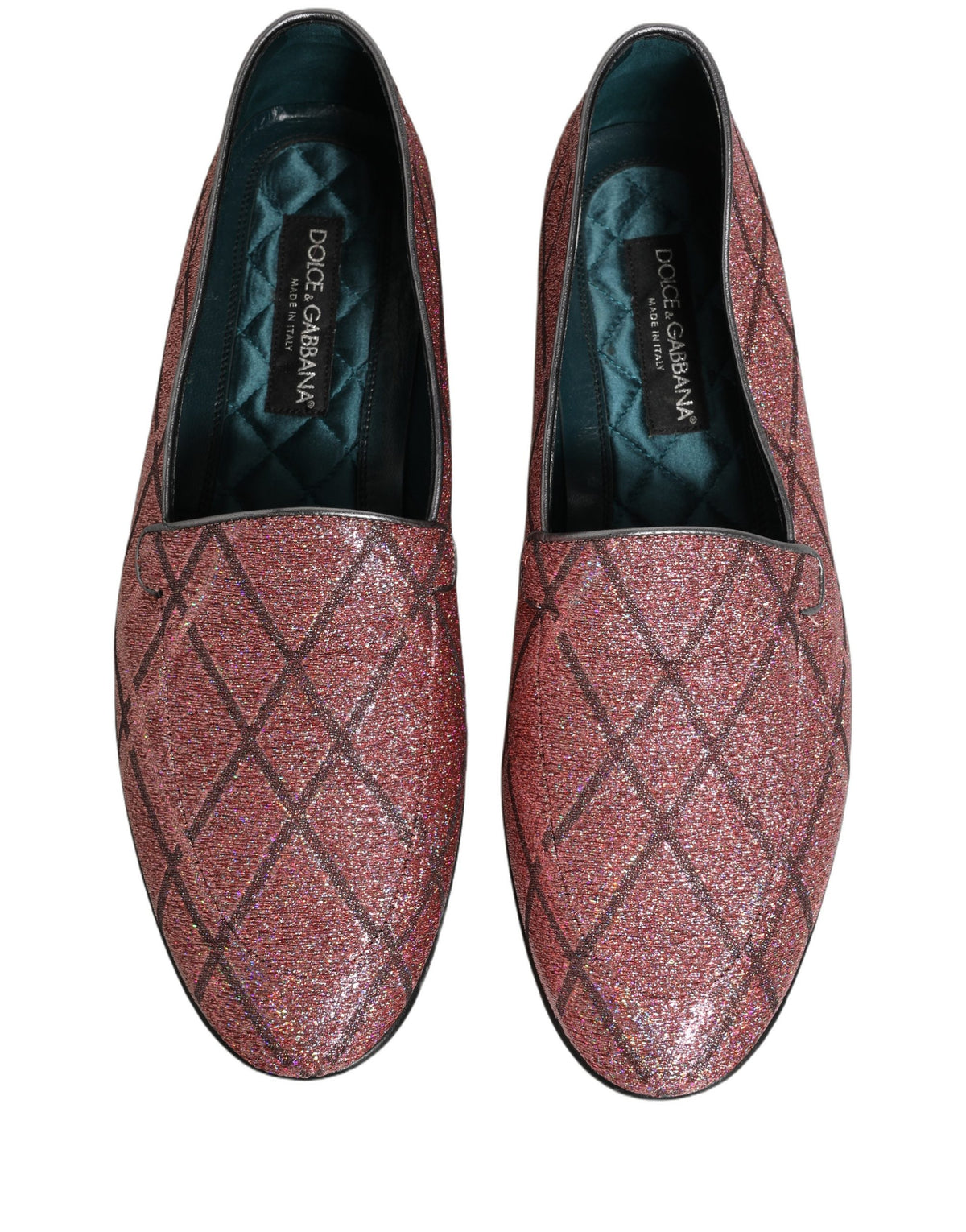 Dolce & Gabbana Pink Check Glitter Lurex Logo Loafers Shoes rosa