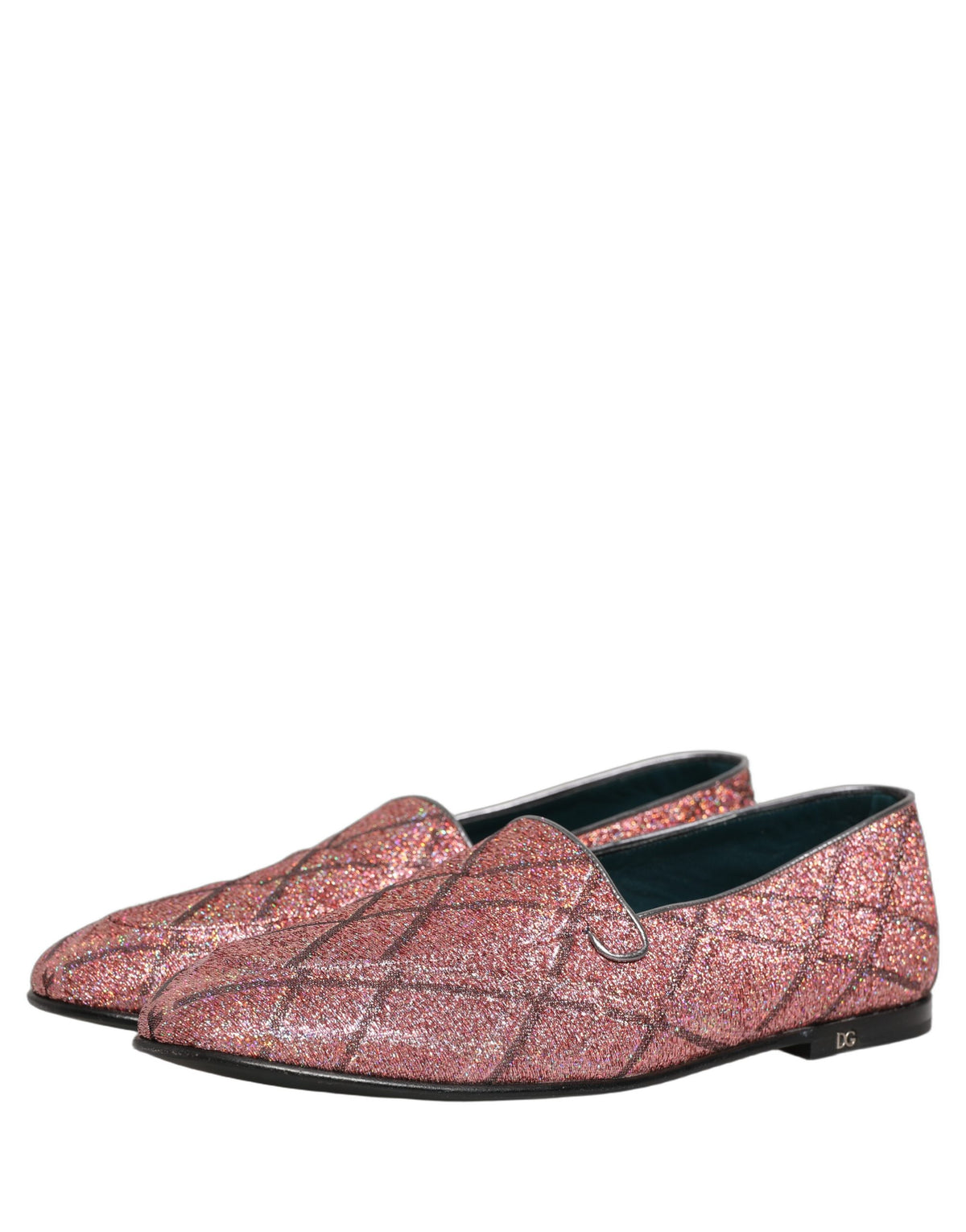 Dolce & Gabbana Pink Check Glitter Lurex Logo Loafers Shoes rosa