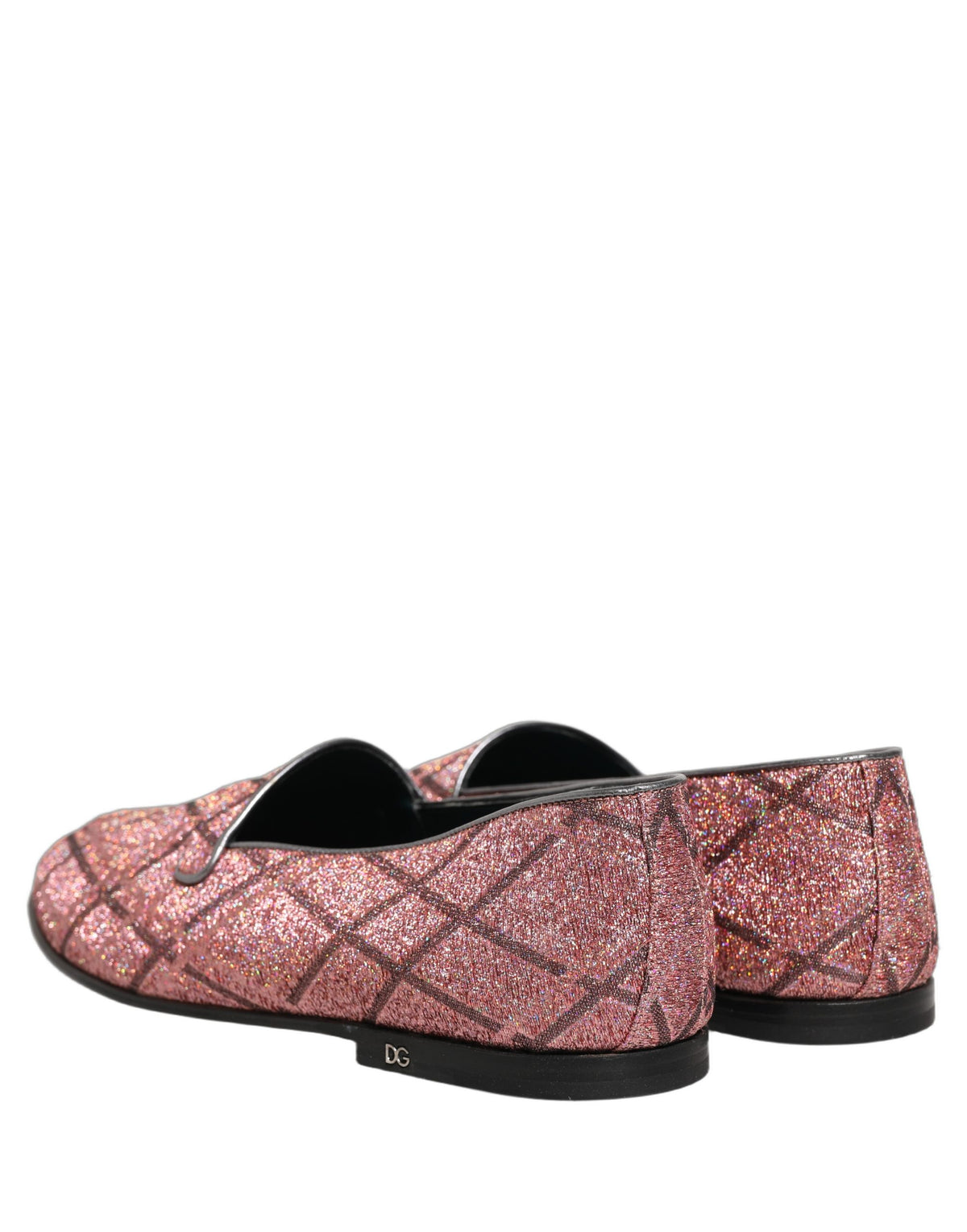 Dolce & Gabbana Pink Check Glitter Lurex Logo Loafers Shoes rosa