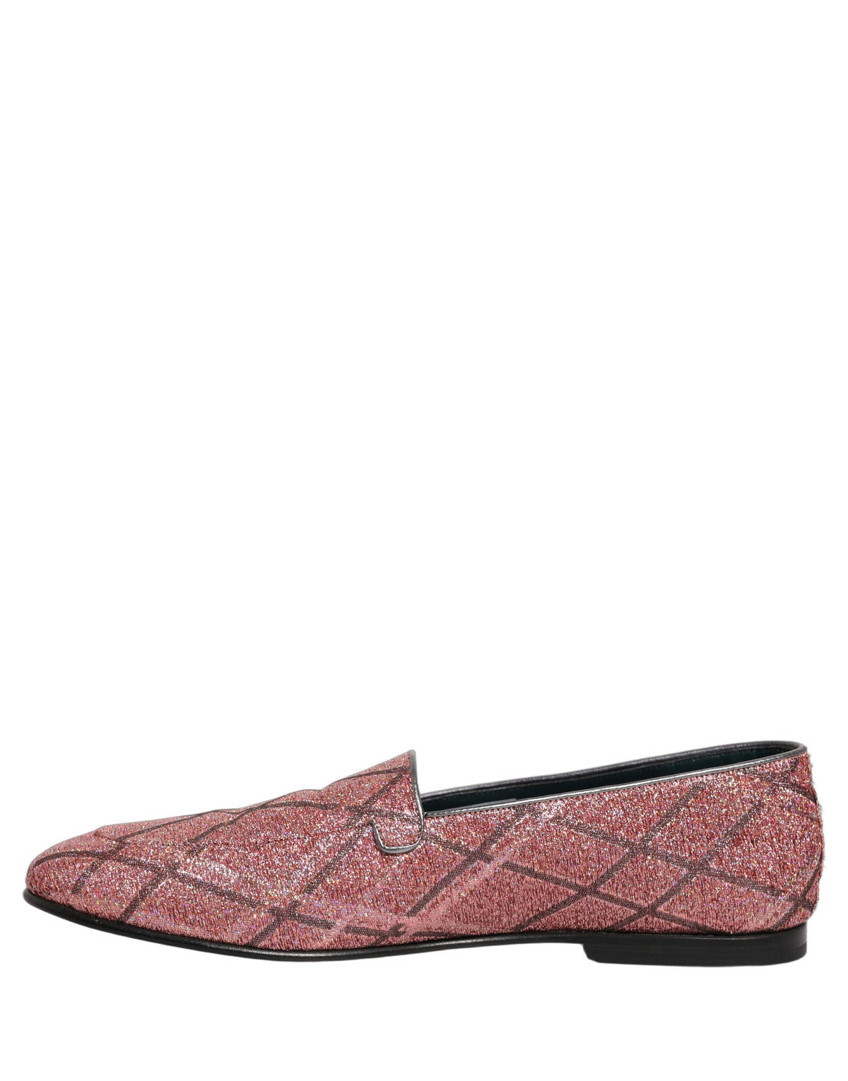 Dolce & Gabbana Pink Check Glitter Lurex Logo Loafers Shoes rosa