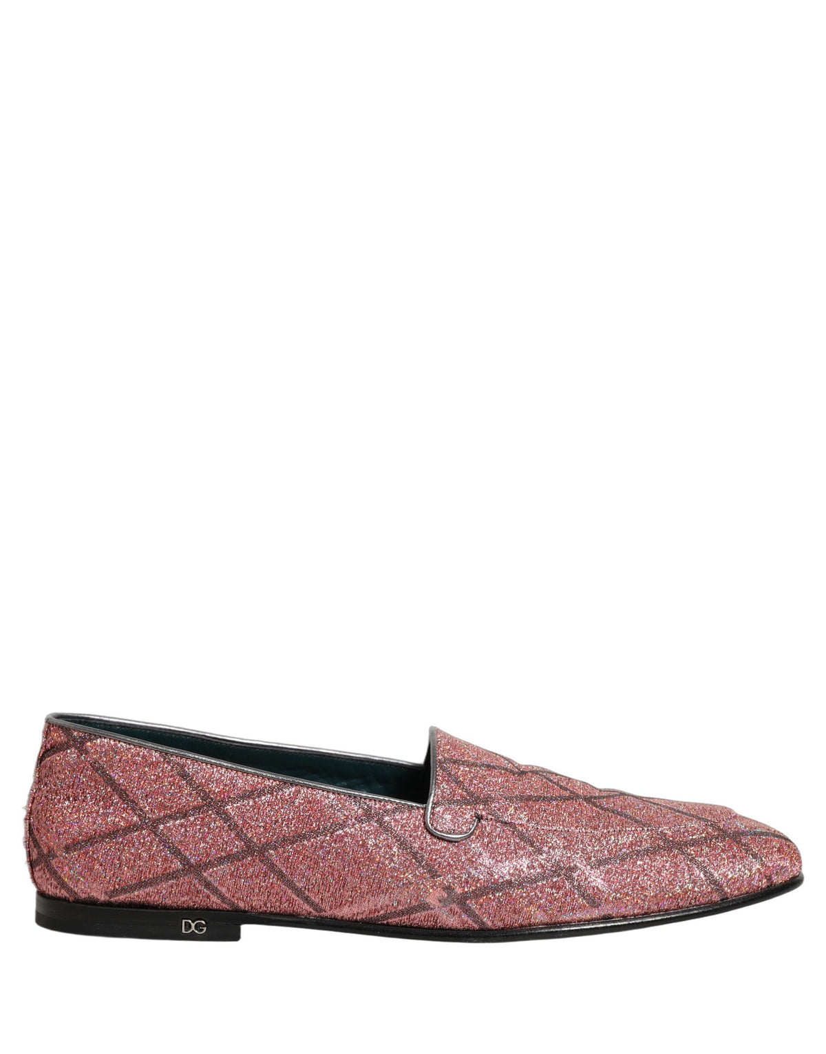 Dolce & Gabbana Pink Check Glitter Lurex Logo Loafers Shoes rosa