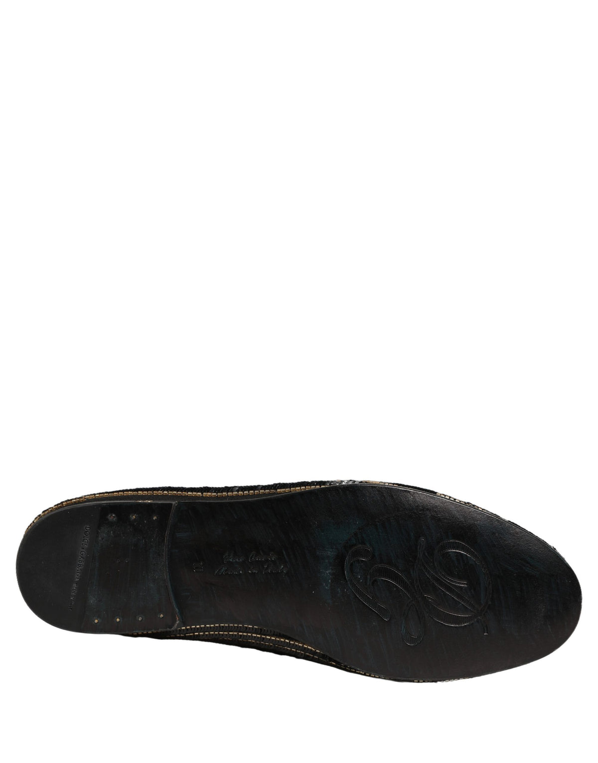 Dolce & Gabbana Black Gold Sequined Men Dress Loafers Shoes schwarz