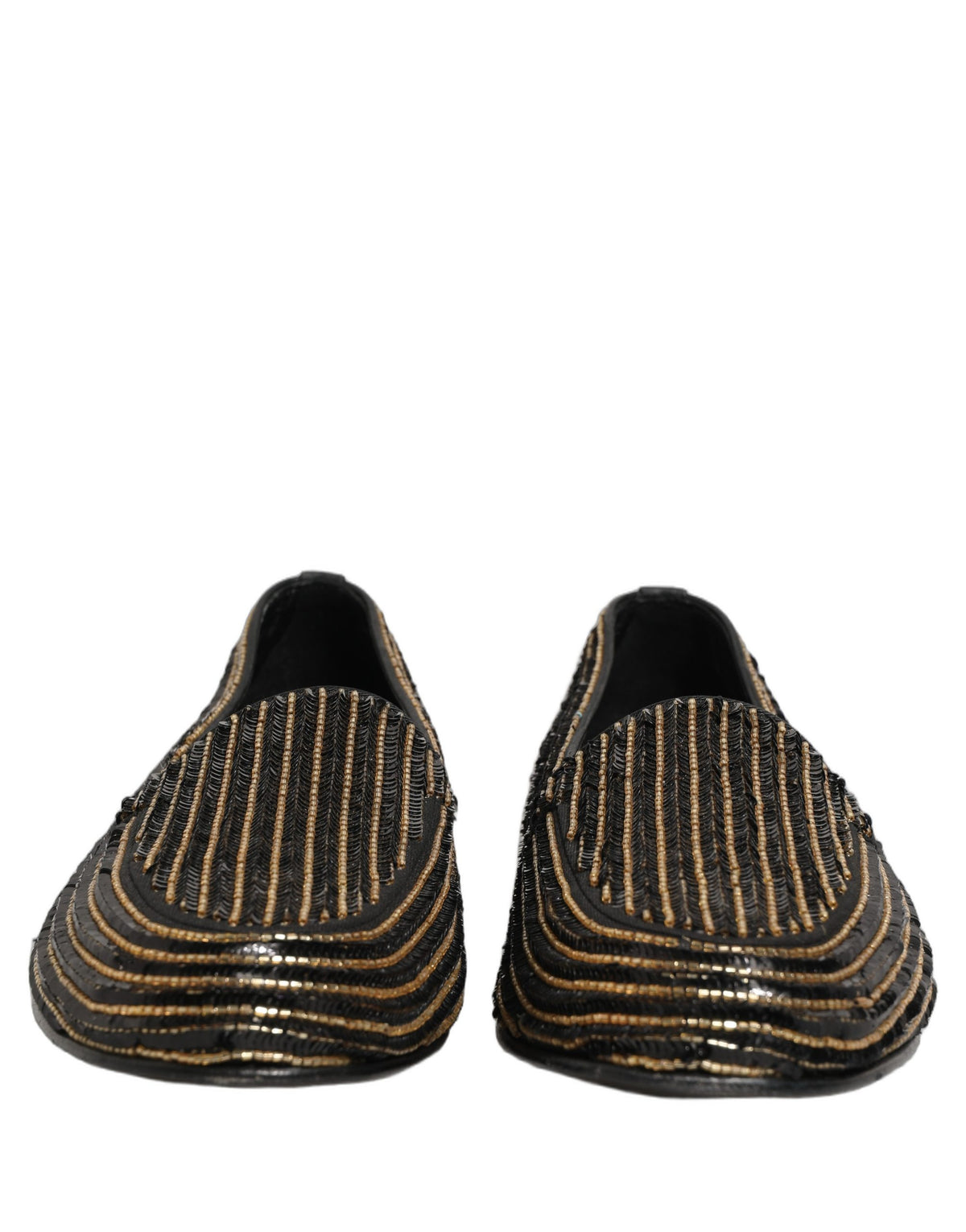 Dolce & Gabbana Black Gold Sequined Men Dress Loafers Shoes schwarz