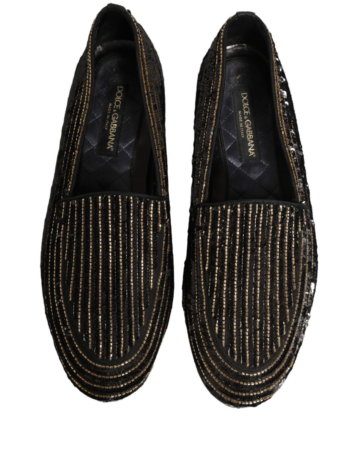 Dolce & Gabbana Black Gold Sequined Men Dress Loafers Shoes schwarz