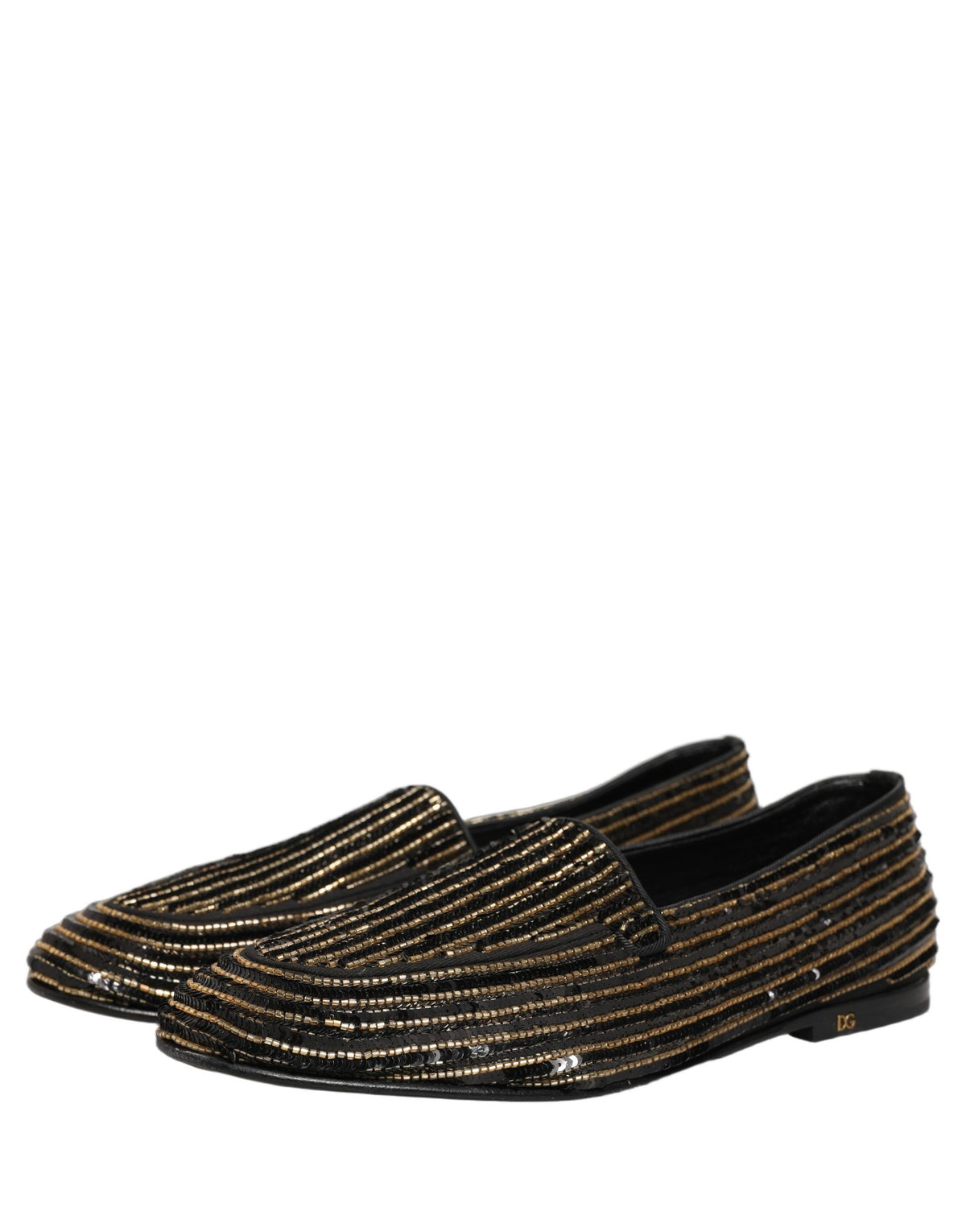 Dolce & Gabbana Black Gold Sequined Men Dress Loafers Shoes schwarz