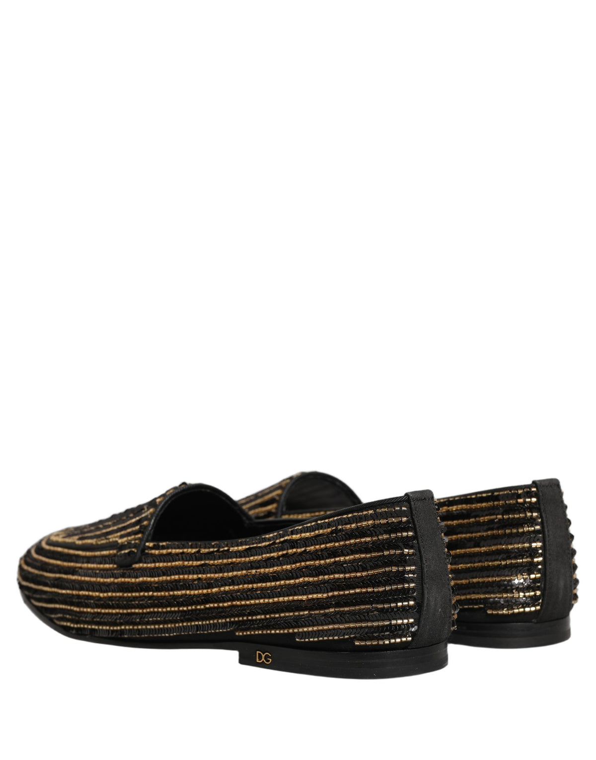 Dolce & Gabbana Black Gold Sequined Men Dress Loafers Shoes schwarz