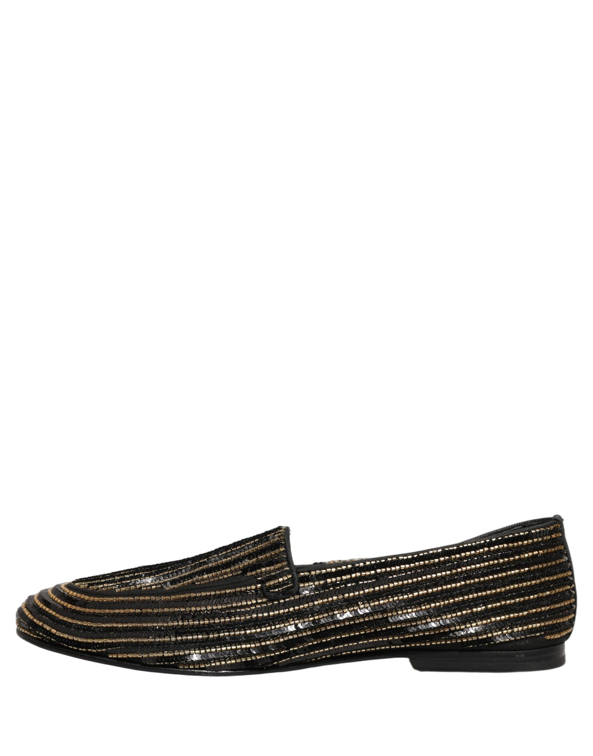 Dolce & Gabbana Black Gold Sequined Men Dress Loafers Shoes schwarz