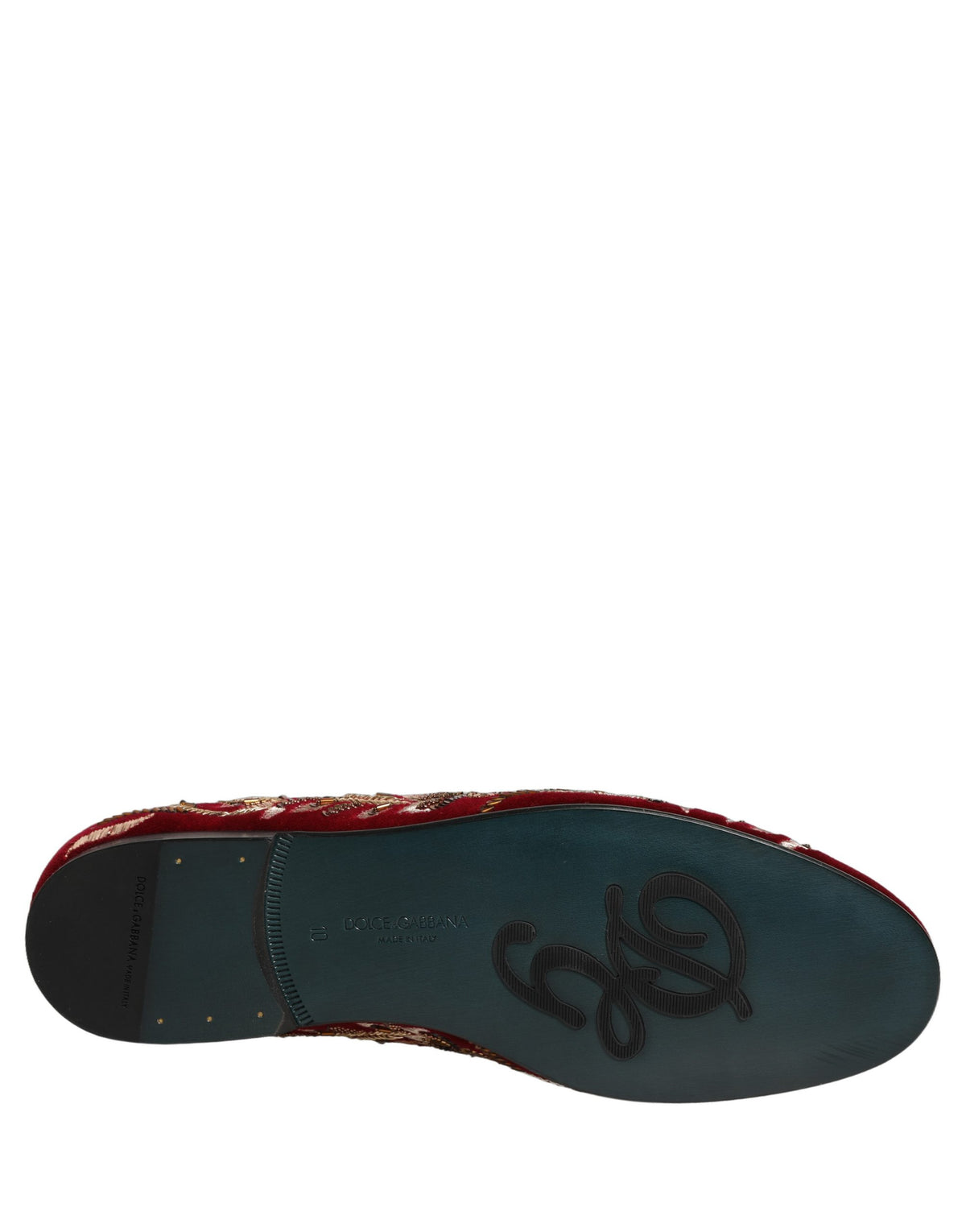 Dolce & Gabbana Red Velvet Floral Embroidery Loafers Shoes rot