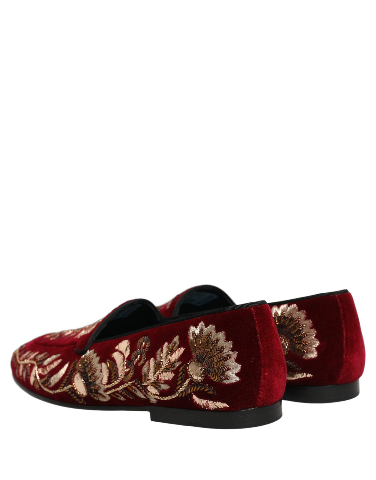 Dolce & Gabbana Red Velvet Floral Embroidery Loafers Shoes rot