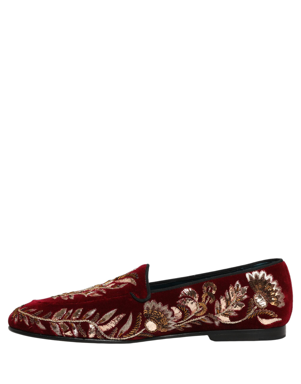 Dolce & Gabbana Red Velvet Floral Embroidery Loafers Shoes rot