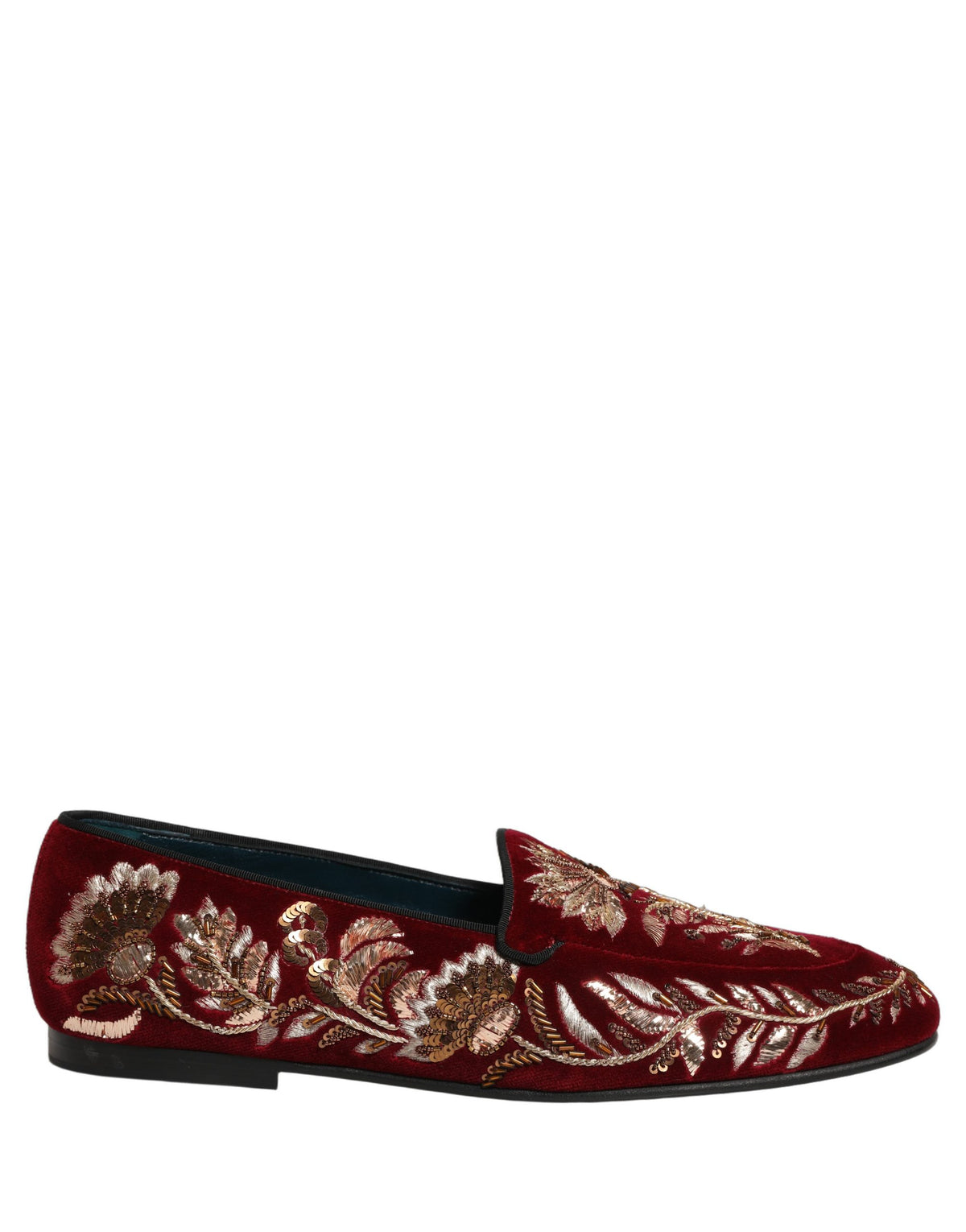 Dolce & Gabbana Red Velvet Floral Embroidery Loafers Shoes rot