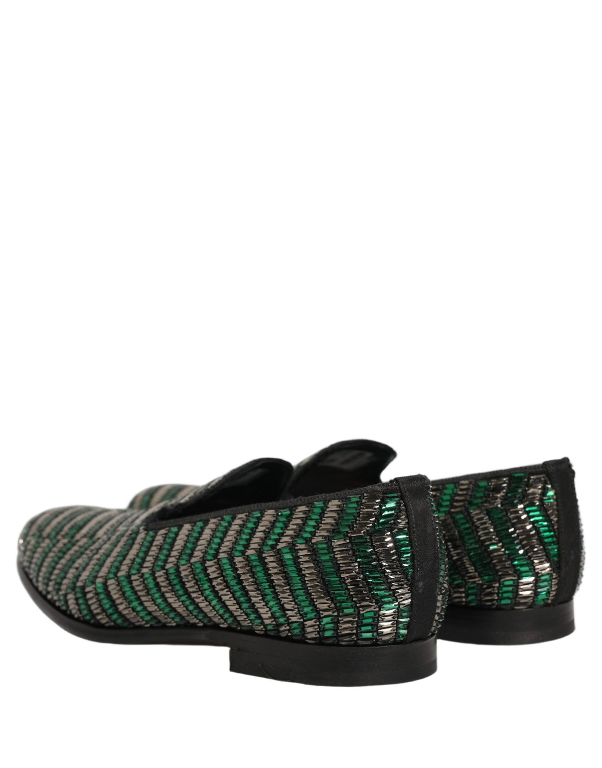 Dolce & Gabbana Silver Green Embellished Dress Loafers Shoes grün