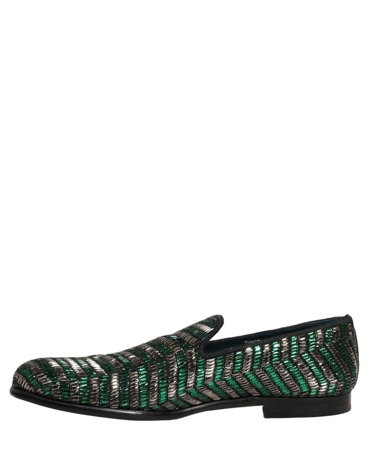 Dolce & Gabbana Silver Green Embellished Dress Loafers Shoes grün