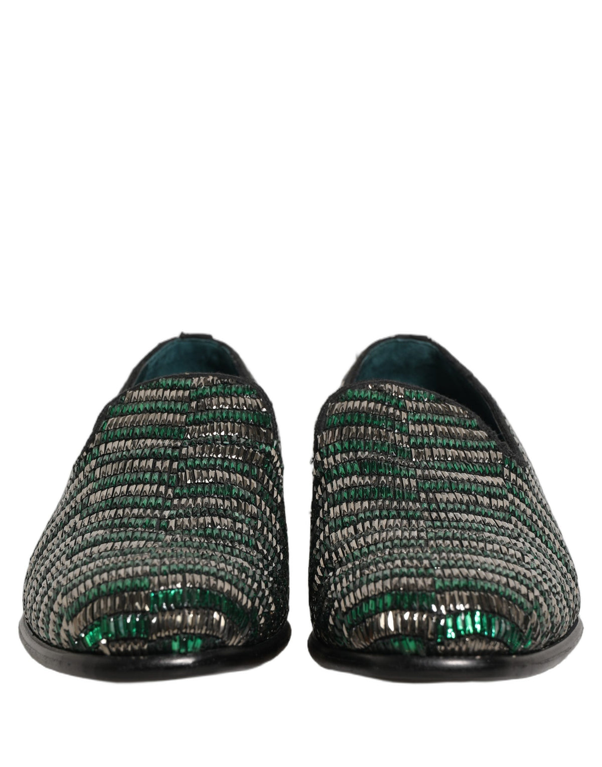 Dolce & Gabbana Silver Green Embellished Dress Loafers Shoes grün