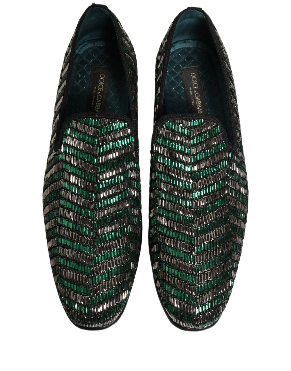 Dolce & Gabbana Silver Green Embellished Dress Loafers Shoes grün