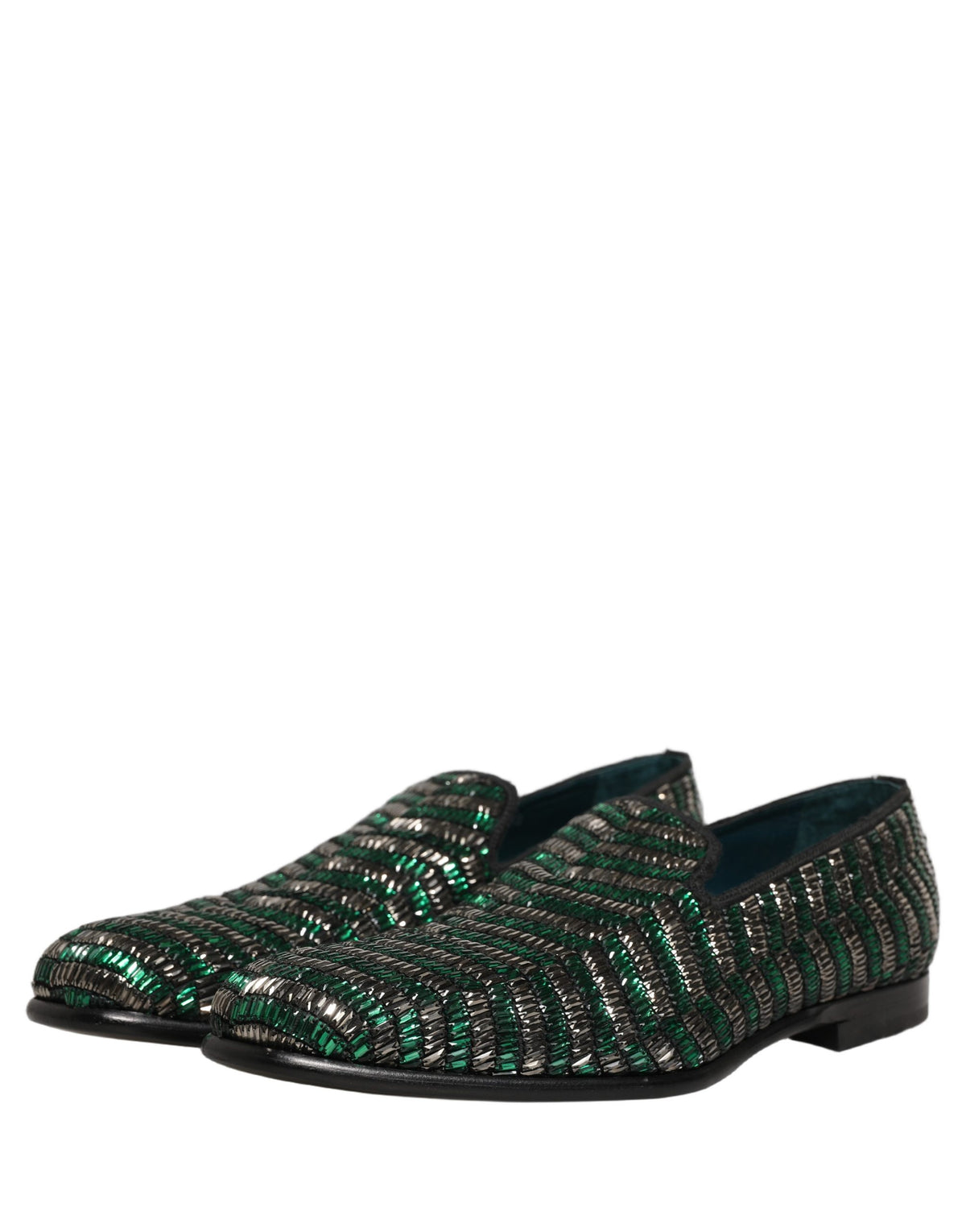 Dolce & Gabbana Silver Green Embellished Dress Loafers Shoes grün