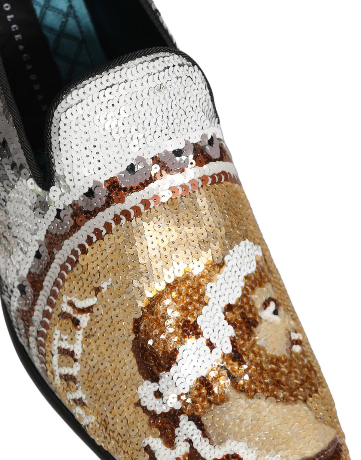 Dolce & Gabbana White Gold Sequined Slip On Loafers Shoes weiss
