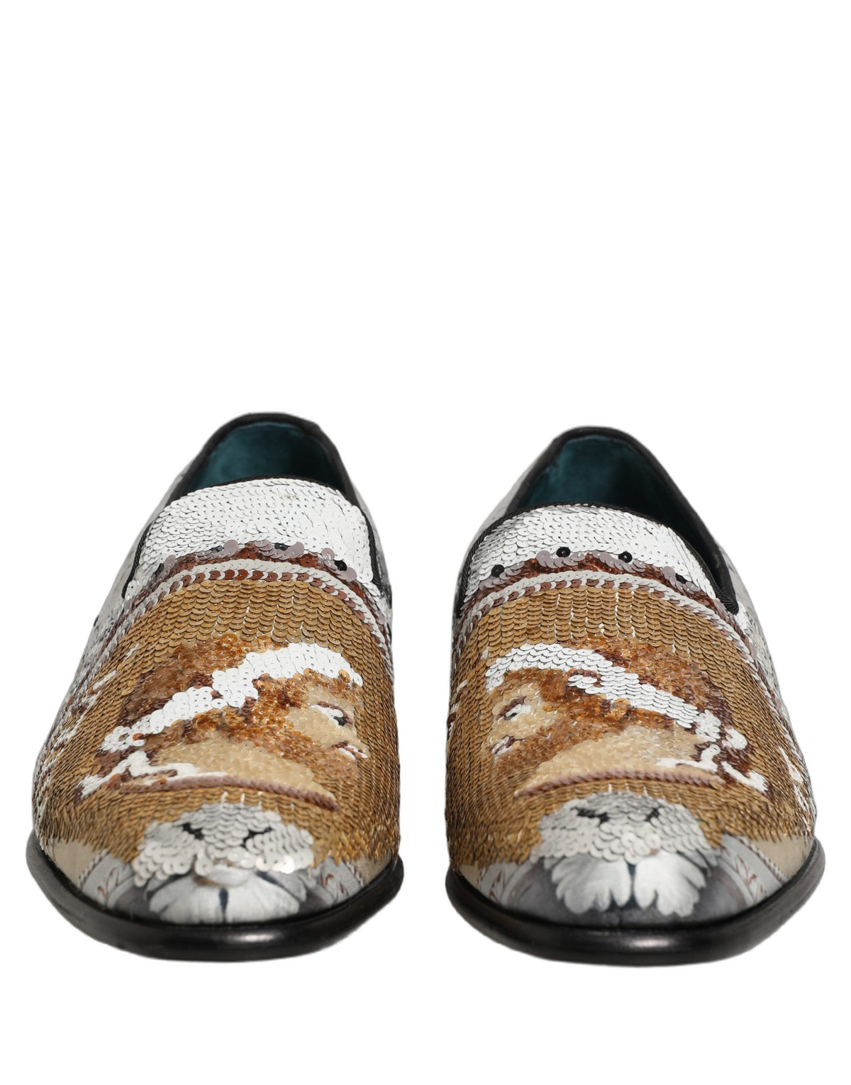 Dolce & Gabbana White Gold Sequined Slip On Loafers Shoes weiss