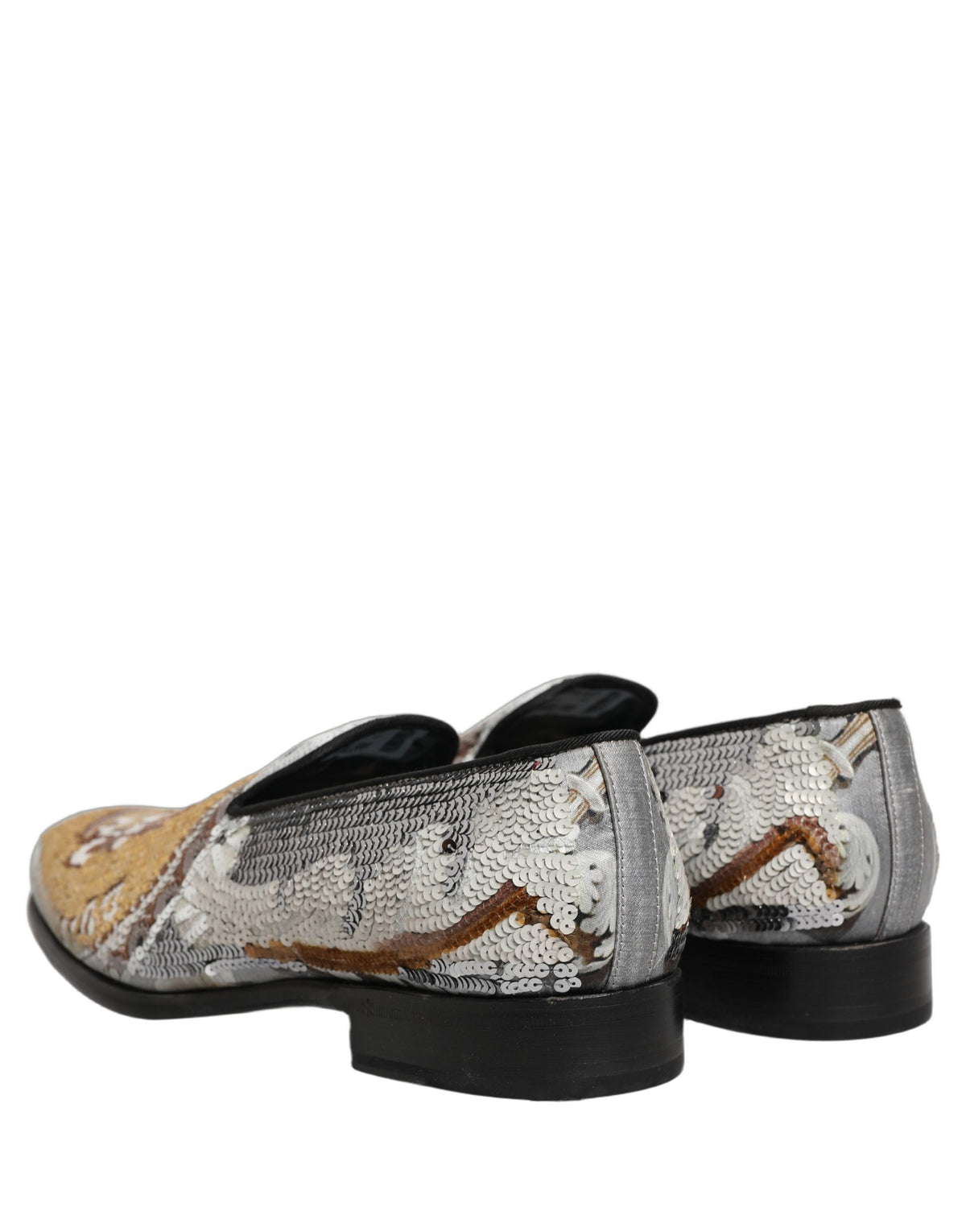 Dolce & Gabbana White Gold Sequined Slip On Loafers Shoes weiss