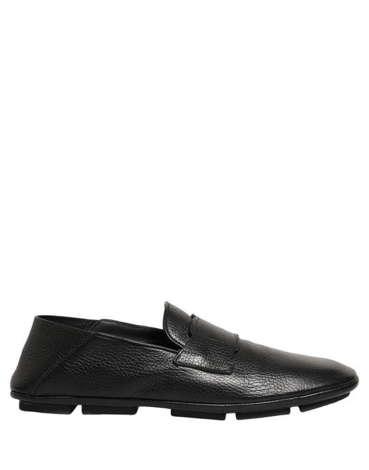 Dolce & Gabbana Black Deerskin Leather Driver Loafers Shoes schwarz