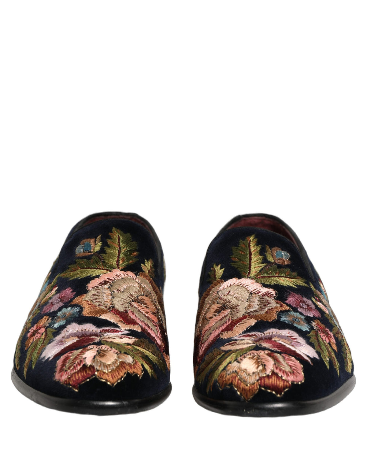 Dolce & Gabbana Black Velvet Floral Embroidery Loafers Shoes schwarz