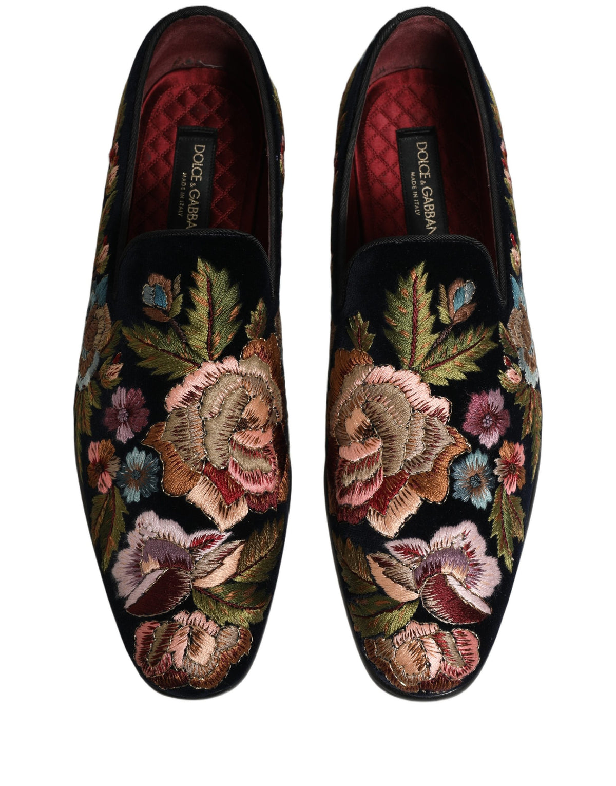 Dolce & Gabbana Black Velvet Floral Embroidery Loafers Shoes schwarz
