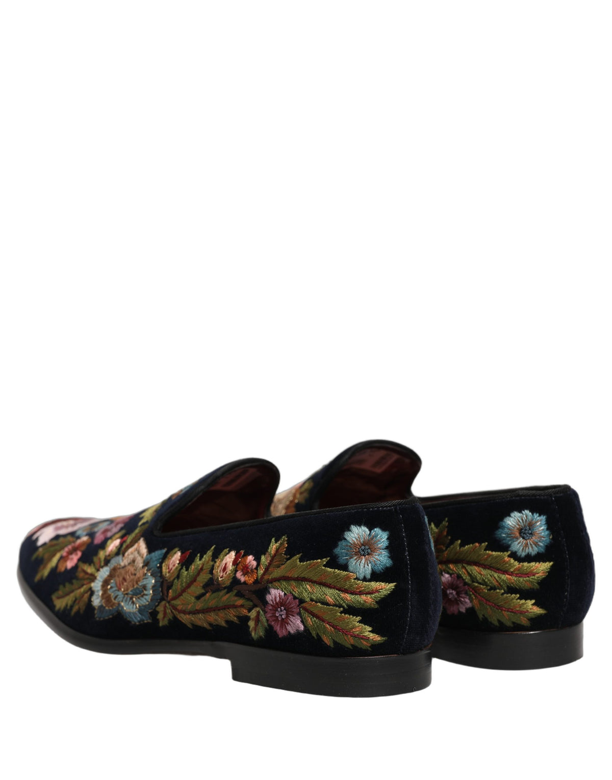 Dolce & Gabbana Black Velvet Floral Embroidery Loafers Shoes schwarz