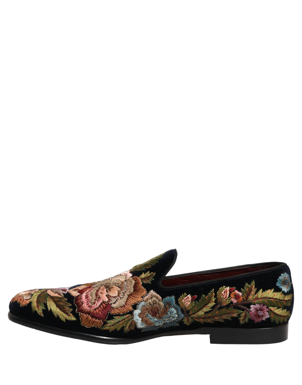 Dolce & Gabbana Black Velvet Floral Embroidery Loafers Shoes schwarz