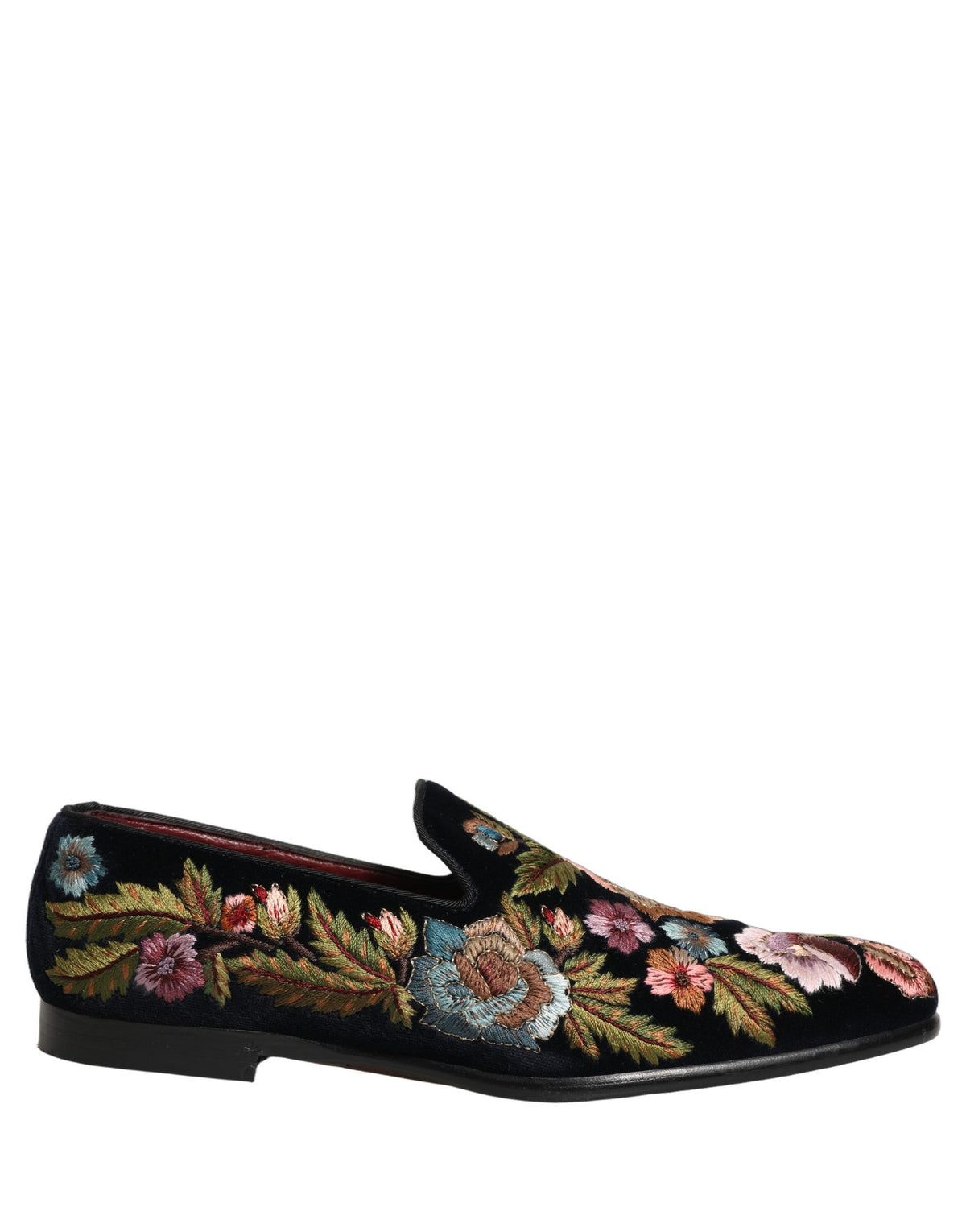 Dolce & Gabbana Black Velvet Floral Embroidery Loafers Shoes schwarz