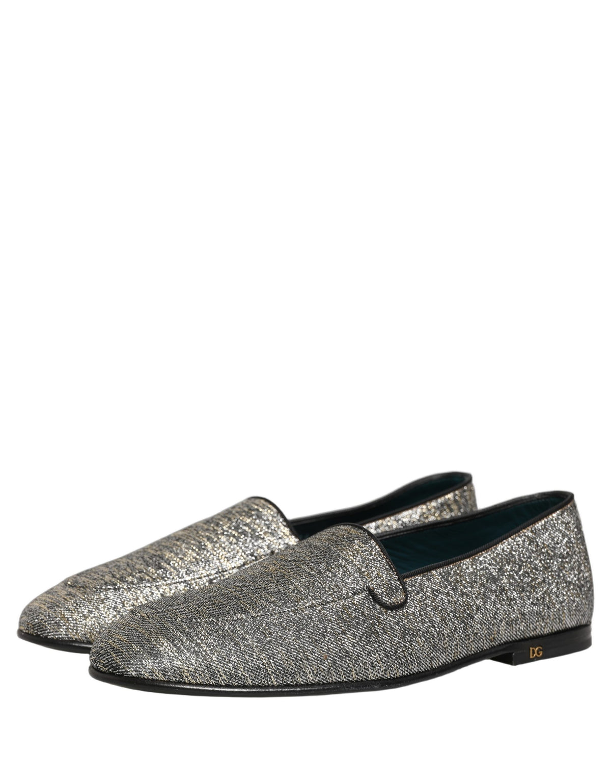 Dolce & Gabbana Gray Glitter Lurex DG Logo Dress Loafers Shoes grau