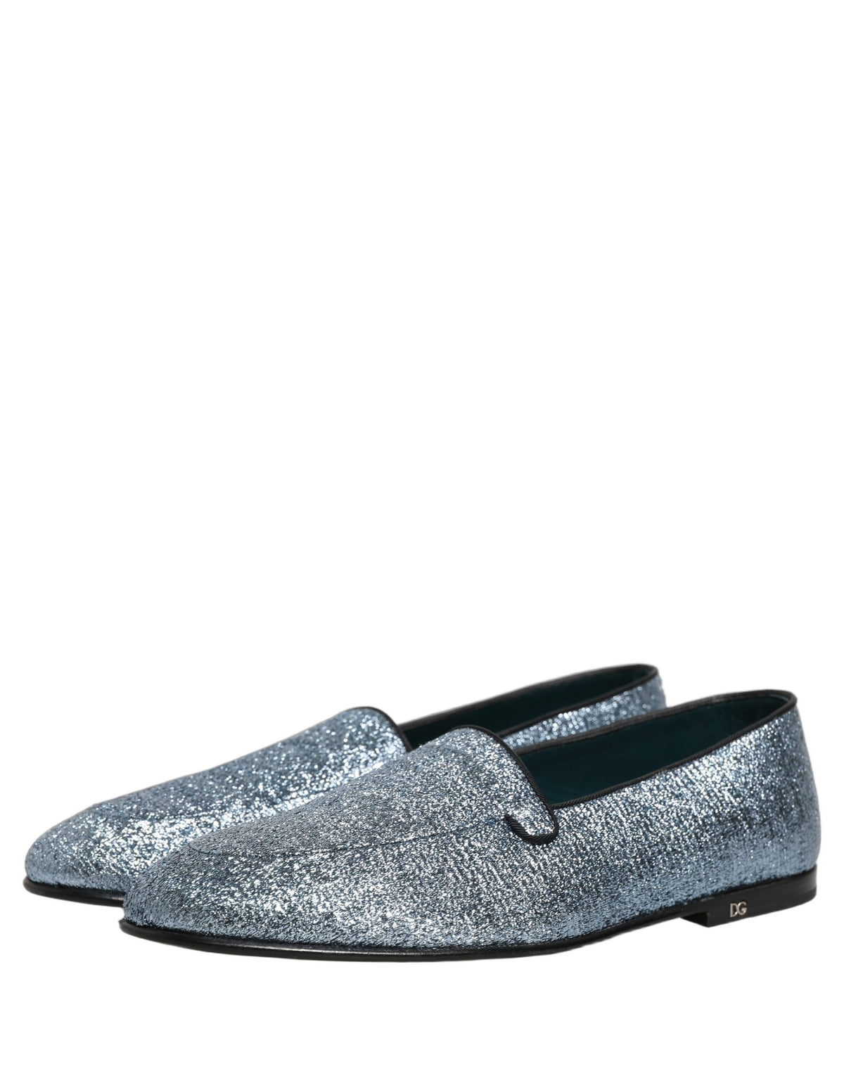 Dolce & Gabbana Blue Glitter Lurex DG Logo Dress Loafers Shoes blau