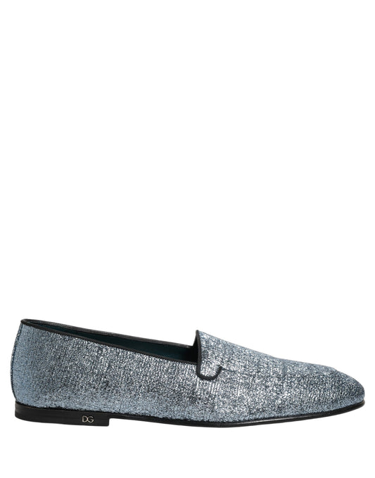 Dolce & Gabbana Blue Glitter Lurex DG Logo Dress Loafers Shoes blau