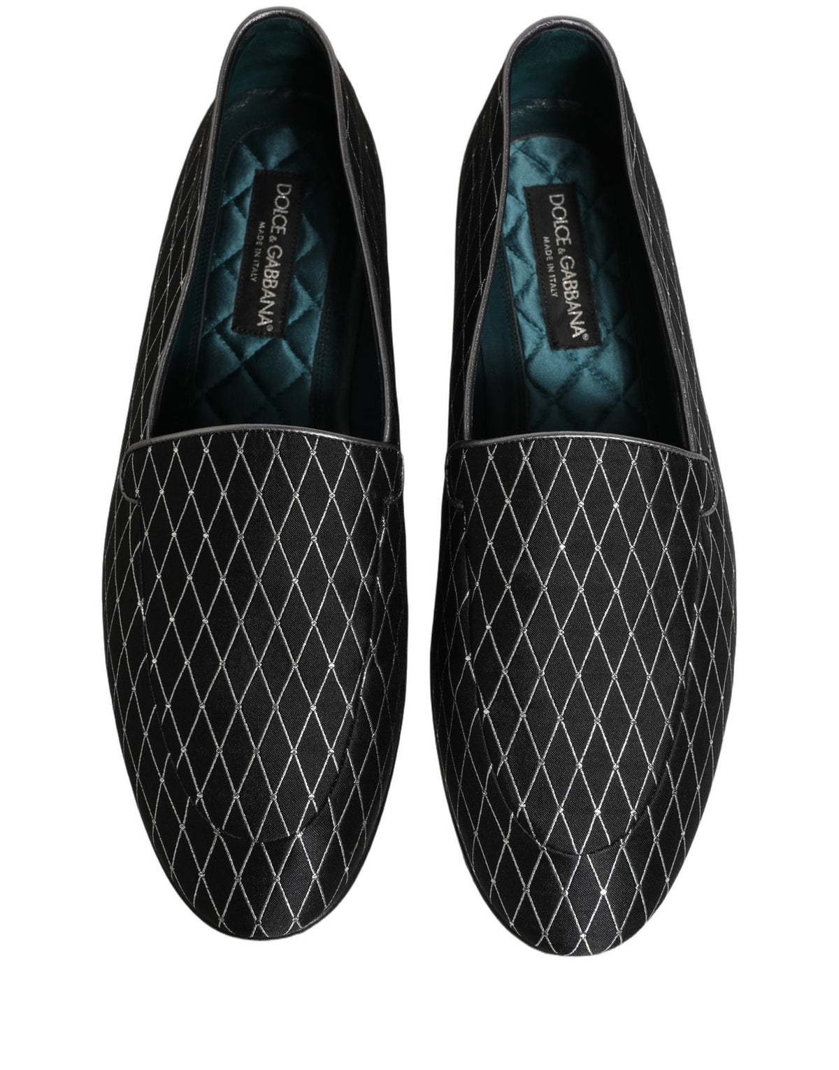 Dolce & Gabbana Black Velvet Diamond Stitched Loafers Shoes schwarz