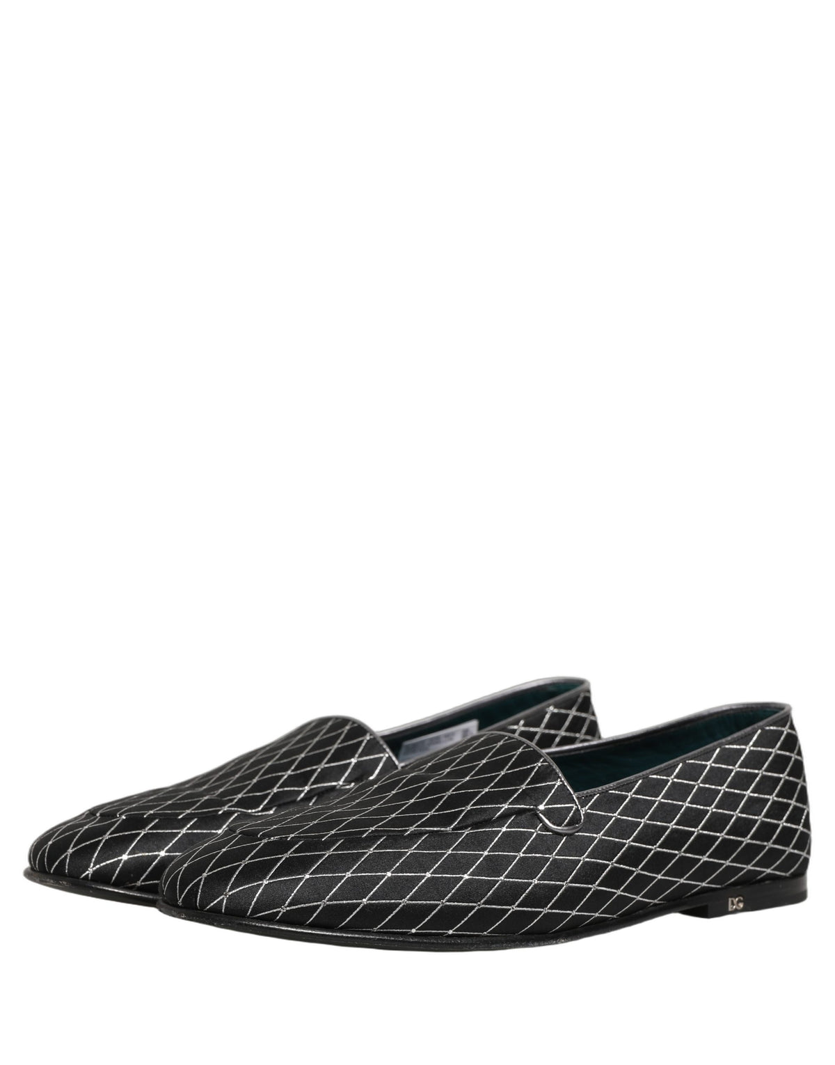 Dolce & Gabbana Black Velvet Diamond Stitched Loafers Shoes schwarz