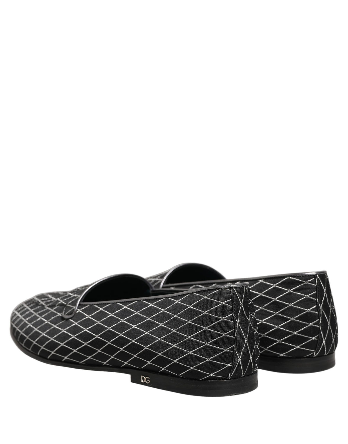 Dolce & Gabbana Black Velvet Diamond Stitched Loafers Shoes schwarz