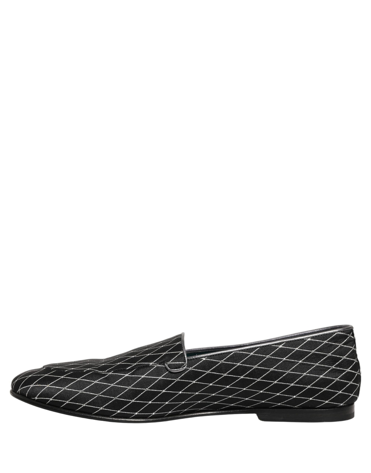 Dolce & Gabbana Black Velvet Diamond Stitched Loafers Shoes schwarz