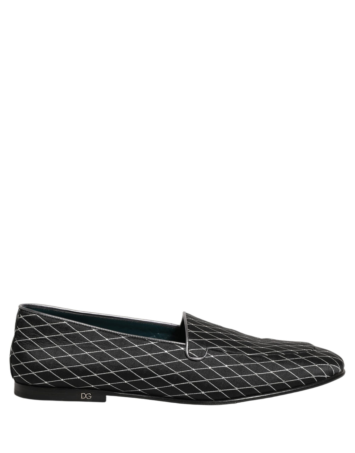 Dolce & Gabbana Black Velvet Diamond Stitched Loafers Shoes schwarz