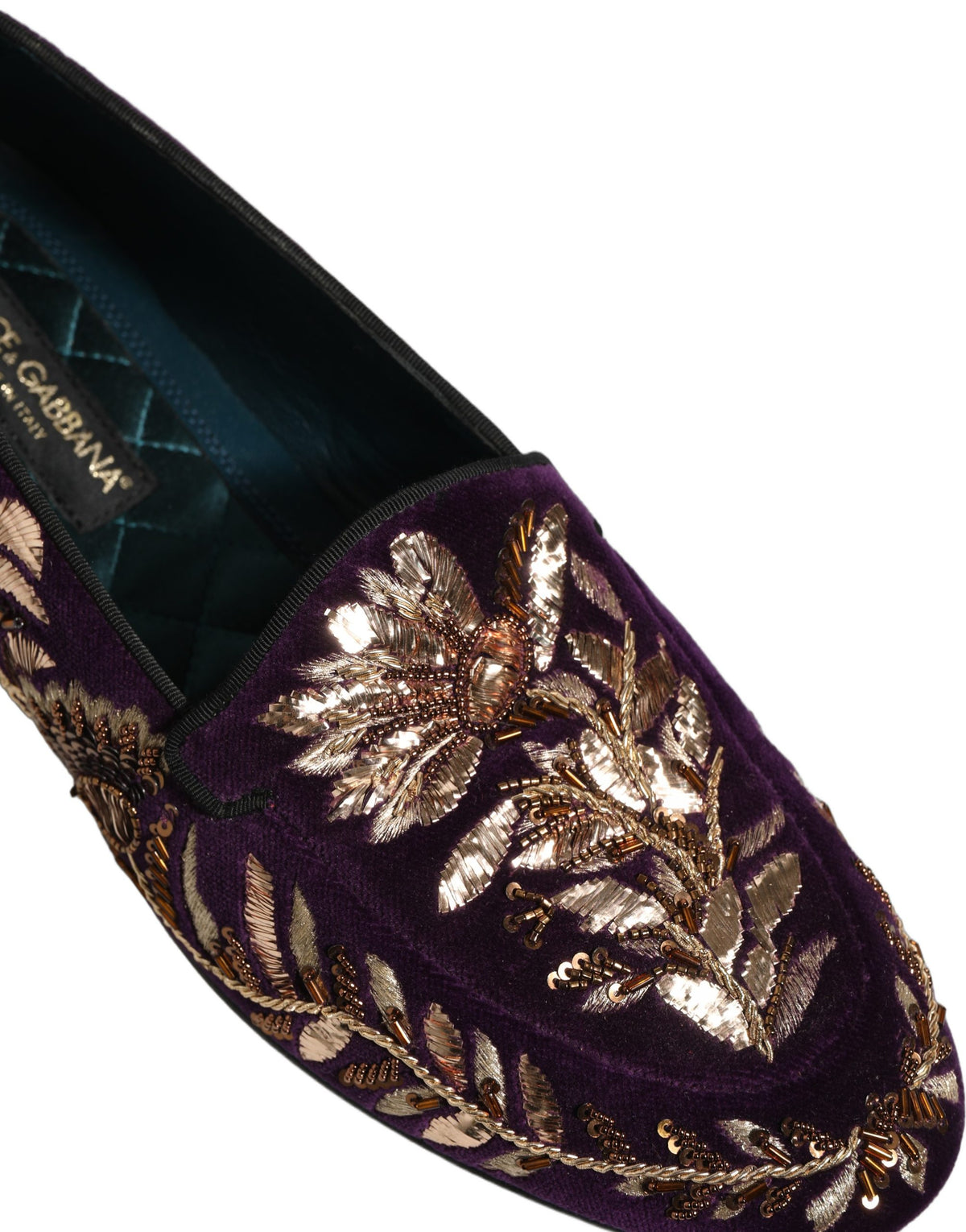 Dolce & Gabbana Violet Velvet Floral Embroidery Loafers Shoes lila