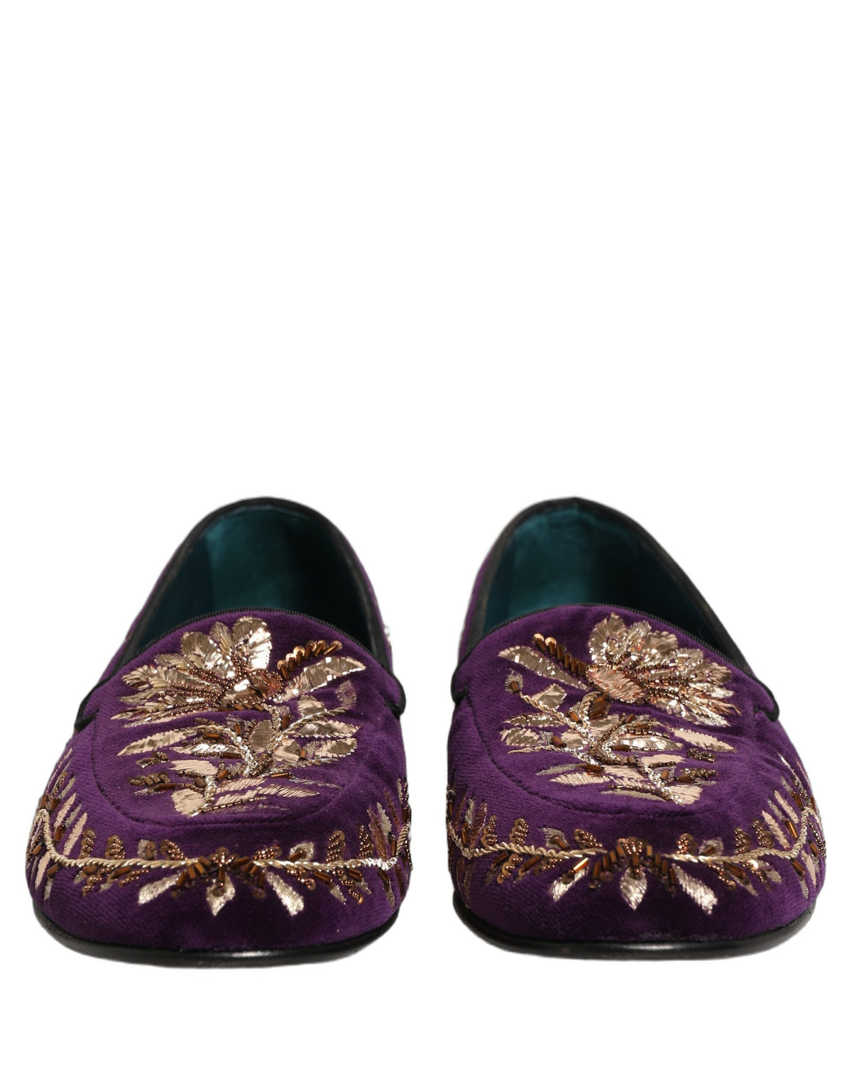 Dolce & Gabbana Violet Velvet Floral Embroidery Loafers Shoes lila