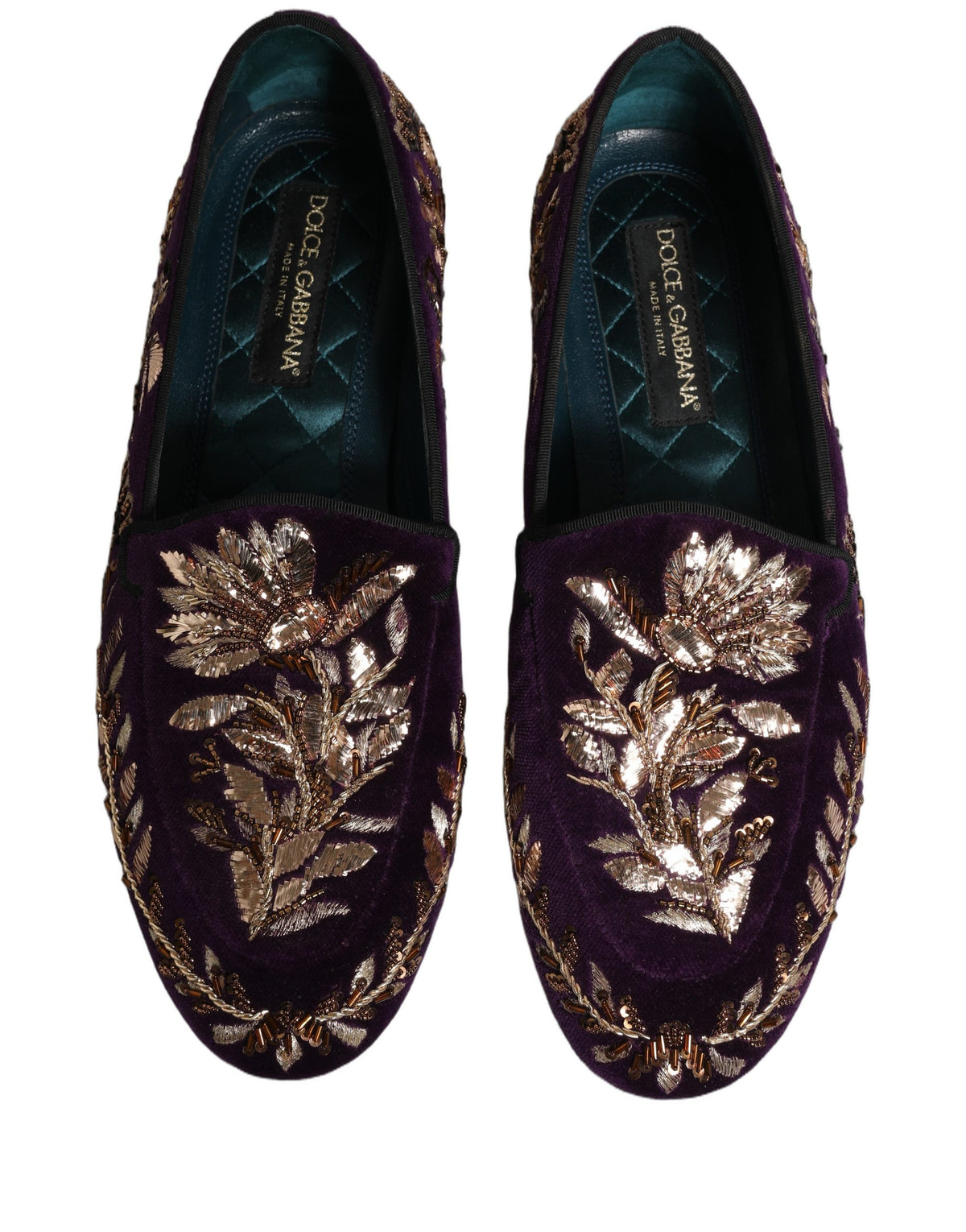 Dolce & Gabbana Violet Velvet Floral Embroidery Loafers Shoes lila